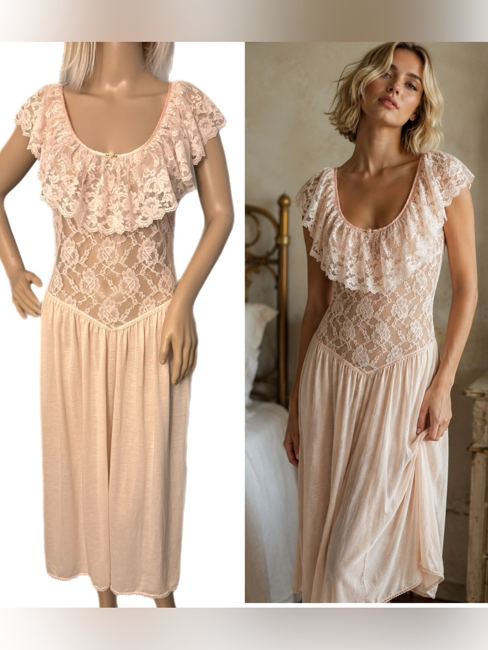 Vintage 80s Victoria’s Secret Union Made USA Lace Nightgown Size Small Pink Rare